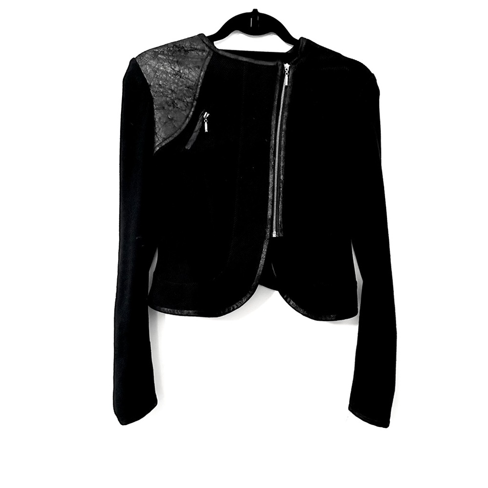People Like Frank Black Textured Cropped Blazer